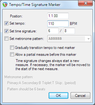 Reaper insert tempo/time signature change marker