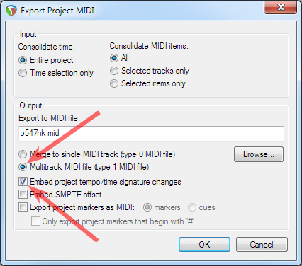 Export MIDI dialog box